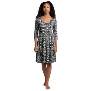 Classic Black and White Geometric Ikat Print MIdi Dress